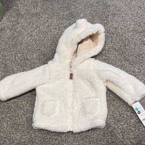 Baby Sherpa long-sleeve hooded zip up jacket ivory